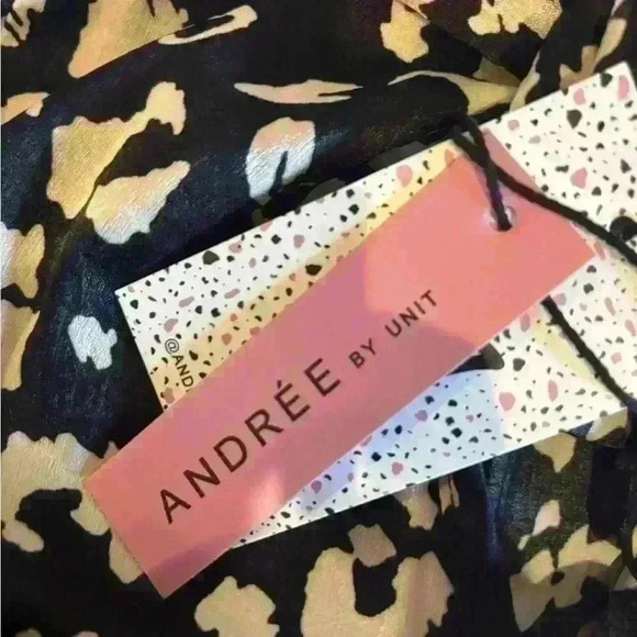 Andree by Unit silky top with tie neck in black and white animal print. NWT - Picture 2 of 4